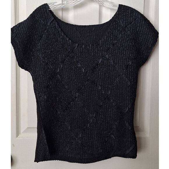 Elastic Crepe Textured short sleeves Black Top Rhombus Argyle M Goth Whimsygoth - Picture 1 of 6